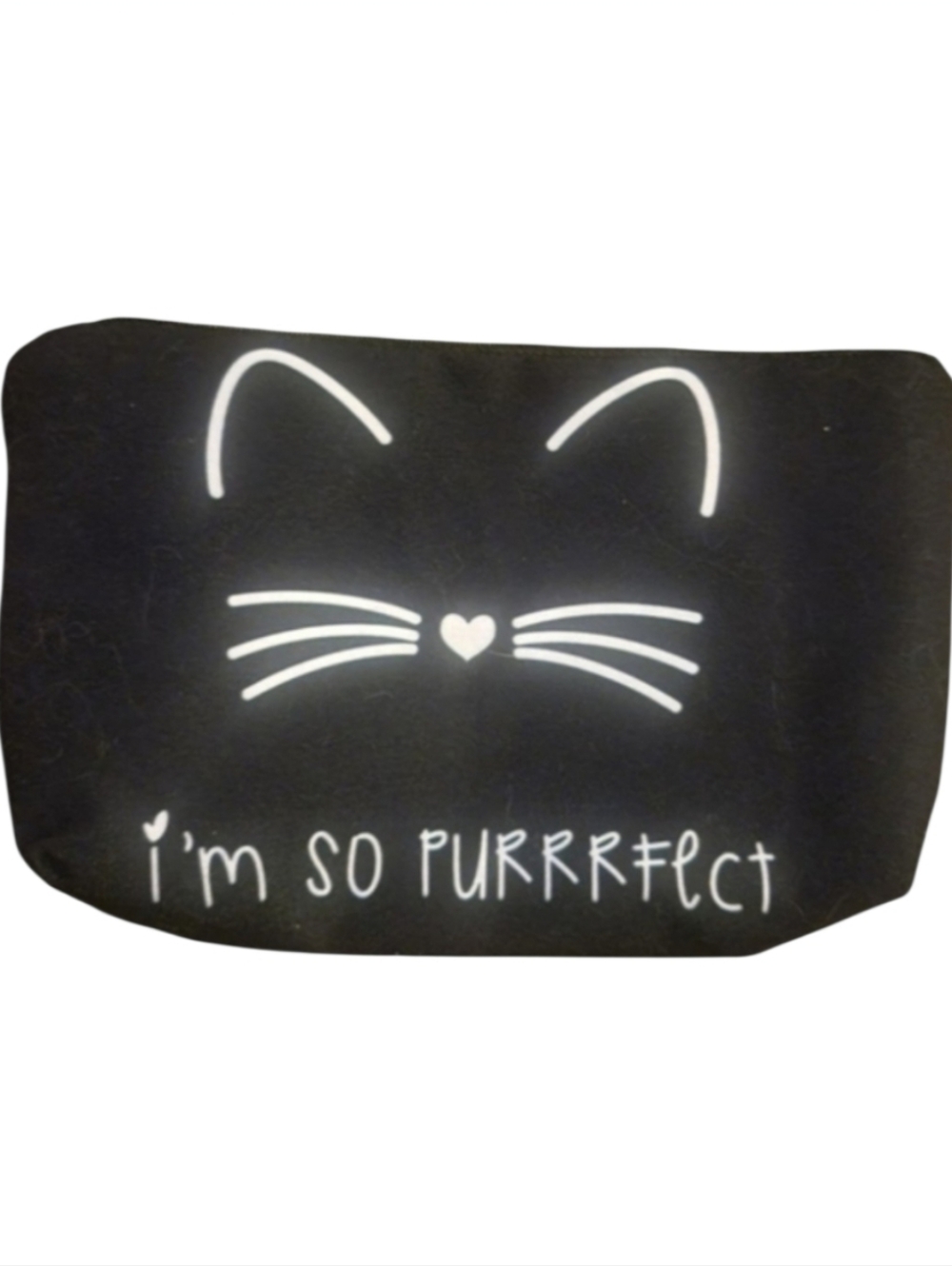 SALE Black Cat-Themed Zip Cosmetic Bag "I'm So Purrrfect" Black White Playful